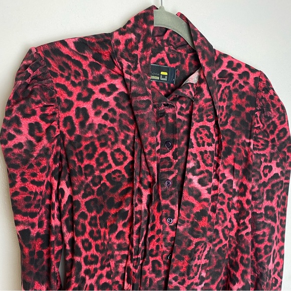Vintage Pink Bow Puff Sleeves Animal Print Shirt 100% cotton - Picture 6 of 9